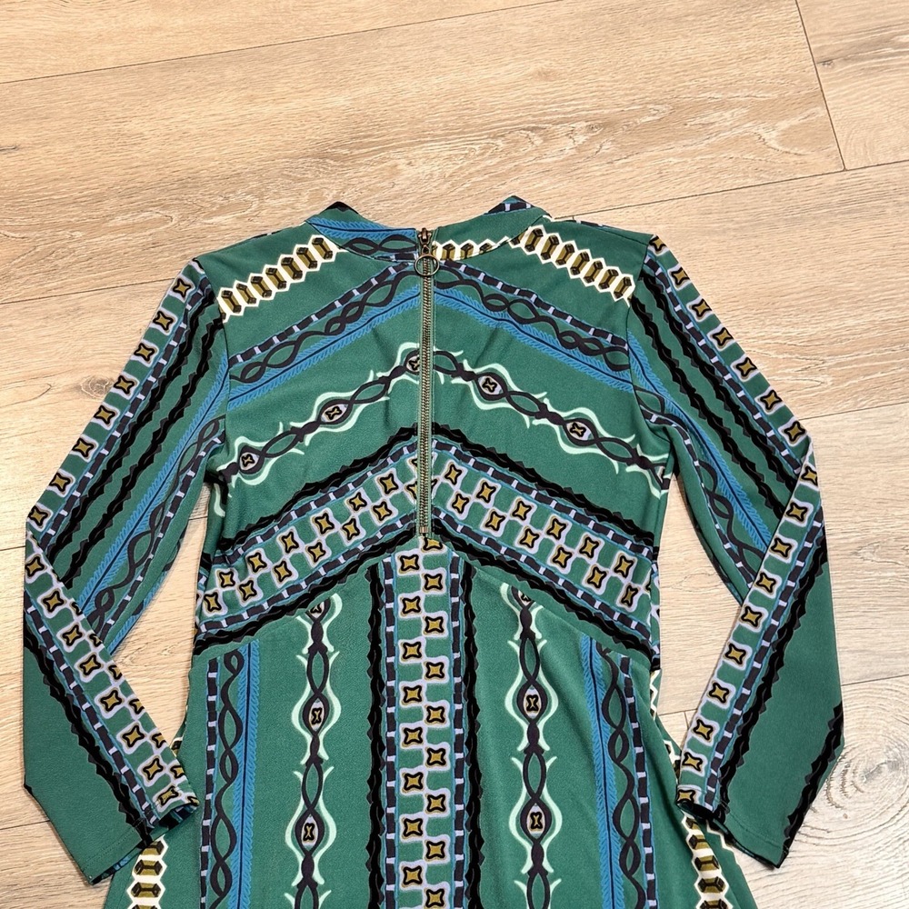 Free People Dress XS Green Stella Printed‎ Mock Neck Long Sleeve Boho Mini - Picture 5 of 9